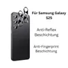 A product image showcasing a phone case with camera lens protectors, accompanied by descriptive text highlighting its features. Produktbild-Vorschau