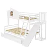 A white bunk bed with a slide and drawers, shown from a side angle against a white background. Podgląd zdjęcia produktu