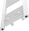 A close-up, angled view of a white towel radiator. Náhled obrázku produktu