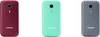 Three Panasonic mobile phones in different colors (burgundy, mint green, and gray) are displayed against a white background. Produktbild-Vorschau