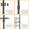 Collage of instructions for assembling a metal shelving unit, showing close-ups of the assembly process and features. Voir les images du produit