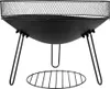 A black metal fire pit with a mesh cover and a separate grate. Náhľad obrázku produktu