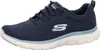A single navy blue Skechers Flexapeal 4.0 Brilliant View shoe is shown from the side against a white background. Voir les images du produit
