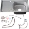 A collage showing a kitchen sink and its accessories. Produktbild-Vorschau