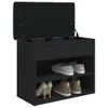 A black shoe bench with its lid open, revealing two shelves with shoes on them. Produktbild-Vorschau