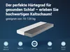 A mattress cutaway showing its internal structure, with text and hardness indicators above and below. Produktbild-Vorschau