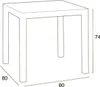 A line drawing of a square table with dimensions indicated. Produktbild-Vorschau