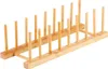 A wooden dish rack with multiple slots for plates or lids. Produktbild-Vorschau