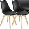 Two black dining chairs with wooden legs are shown against a white background. Náhled obrázku produktu