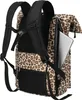 A close-up side view of a leopard print backpack with a laptop partially inserted into a side pocket. Anteprima dell’immagine prodotto