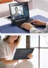 A collage showing a tablet with a keyboard case being used for a video call and a person holding a tablet with a case. Produktbild-Vorschau