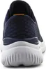The back view of a navy blue Skechers sneaker with a white sole. Náhľad obrázku produktu