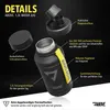 A black water jug with various features highlighted by text labels. Produktbild-Vorschau