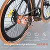 Close-up of an e-bike's rear wheel and drivetrain, highlighting the motor and technical specifications. Produktbild-Vorschau