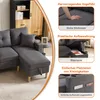 A collage of images showcasing the features of a dark gray L-shaped sofa. Podgląd zdjęcia produktu