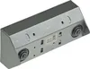 A close-up, angled view of a gray metal electrical outlet block with two USB ports and two standard outlets. Anteprima dell’immagine prodotto