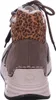 The back view of a brown high-top sneaker with leopard print accents and faux fur trim. Produktbild-Vorschau