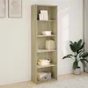 A tall, narrow bookshelf filled with books and decorative items, placed against a white wall with a plant to the right. Produktbild-Vorschau