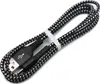 A coiled black and white braided USB cable with a USB-A connector and a Micro-USB connector, held together by a white elastic band. Anteprima dell’immagine prodotto
