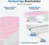 Collage of close-up shots highlighting features of a pink and white vibration plate. Produktbild-Vorschau
