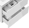 Close-up view of the interior of a white bathroom vanity with two drawers partially open. Produktbild-Vorschau