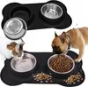 Ecuelle double pour chiens et chats avec tapis antidérapant Voir les images du produit 5