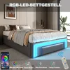 A modern bedroom with a bed featuring RGB LED lighting. Produktbild-Vorschau