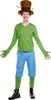 A person wearing a costume with a tall brown hat, green shirt, blue shorts, and green socks. Produktbild-Vorschau