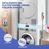 A stacked washer and dryer with promotional text and icons overlaid. Produktbild-Vorschau