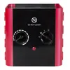 A front view of a red and black electric heater against a white background. Produktbild-Vorschau