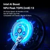 A stylized, futuristic graphic representing AI processing power, with text overlays describing performance metrics. Produktbild-Vorschau