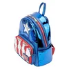 A metallic Captain America themed backpack is shown from a side angle against a white background. Podgląd zdjęcia produktu