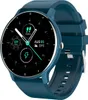 A close-up view of a blue smartwatch with a black screen displaying various health and time information. Produktbild-Vorschau