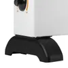 A close-up view of the base of a white electric heater with a black plastic stand. Náhľad obrázku produktu