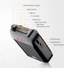 A black portable voice amplifier with labels pointing out its features. Produktbild-Vorschau
