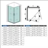 Diagrams and a table showing dimensions and sizes for shower enclosures. Produktbild-Vorschau