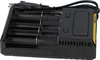 A black battery charger with multiple slots for batteries. Produktbild-Vorschau