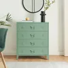 A green metal dresser with four drawers is shown in a room. Náhled obrázku produktu