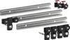 Three metal rails and several black mounting brackets are arranged on a white background. Anteprima dell’immagine prodotto