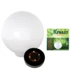 A white solar garden ball lamp with its base and a product packaging box. Produktbild-Vorschau