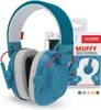 A pair of blue and white children's earmuffs with a box of the same product in the background. Náhled obrázku produktu