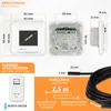 Product dimensions, compatible switch series, and cable length information for a thermostat. Produktbild-Vorschau
