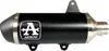 A black exhaust muffler with silver end caps and mounting brackets, featuring a white Arrow logo. Anteprima dell’immagine prodotto