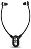 A pair of black and white neckband headphones with a control pod. Produktbild-Vorschau