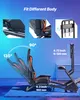 A gaming chair and racing wheel stand are shown with various angles and measurements indicated. Voir les images du produit