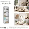 A collage of images showing a white bookshelf in various home settings, including an office, living room, hallway, and bedroom, along with text descriptions. Náhled obrázku produktu