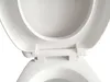 A close-up view of the top of a white toilet seat and lid, showing the hinges. Produktbild-Vorschau