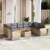 10-tlg. Garten-Sofagarnitur mit Kissen Beige Poly Rattan Produktbild-Vorschau 2