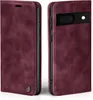 A burgundy flip-style phone case for a Google Pixel 8 is shown from two angles. Produktbild-Vorschau