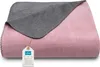 A folded blanket with a pink side and a gray side, with a tag attached. Produktbild-Vorschau